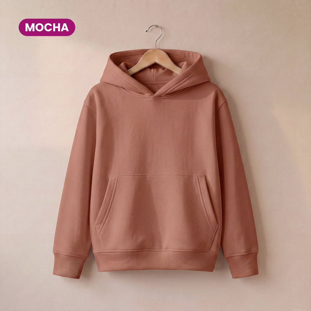 Kids Pull On Hoodie in Mocha