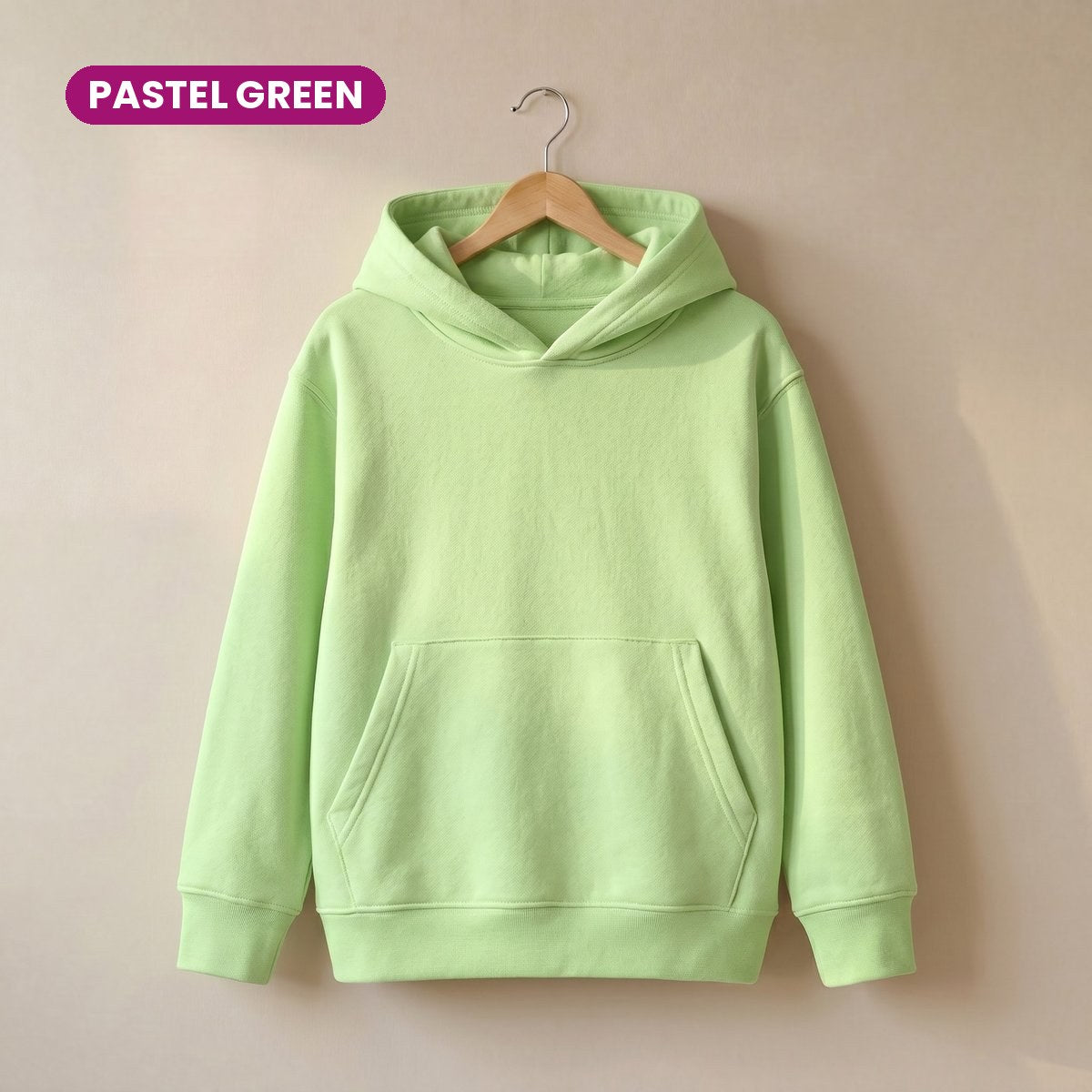Kids Pull On Hoodie in Pastel Green