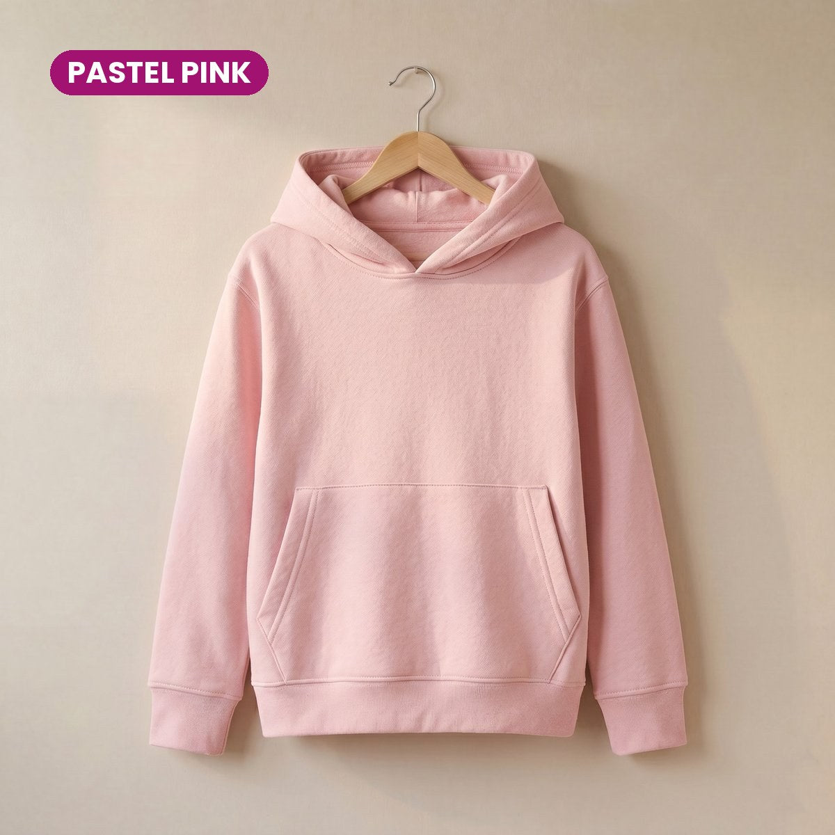 Kids Pull On Hoodie in Pastel Pink