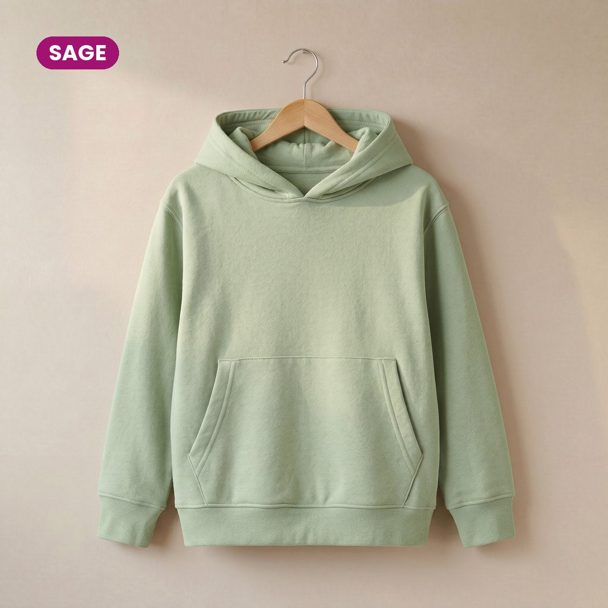 Kids Pull On Hoodie in Sage