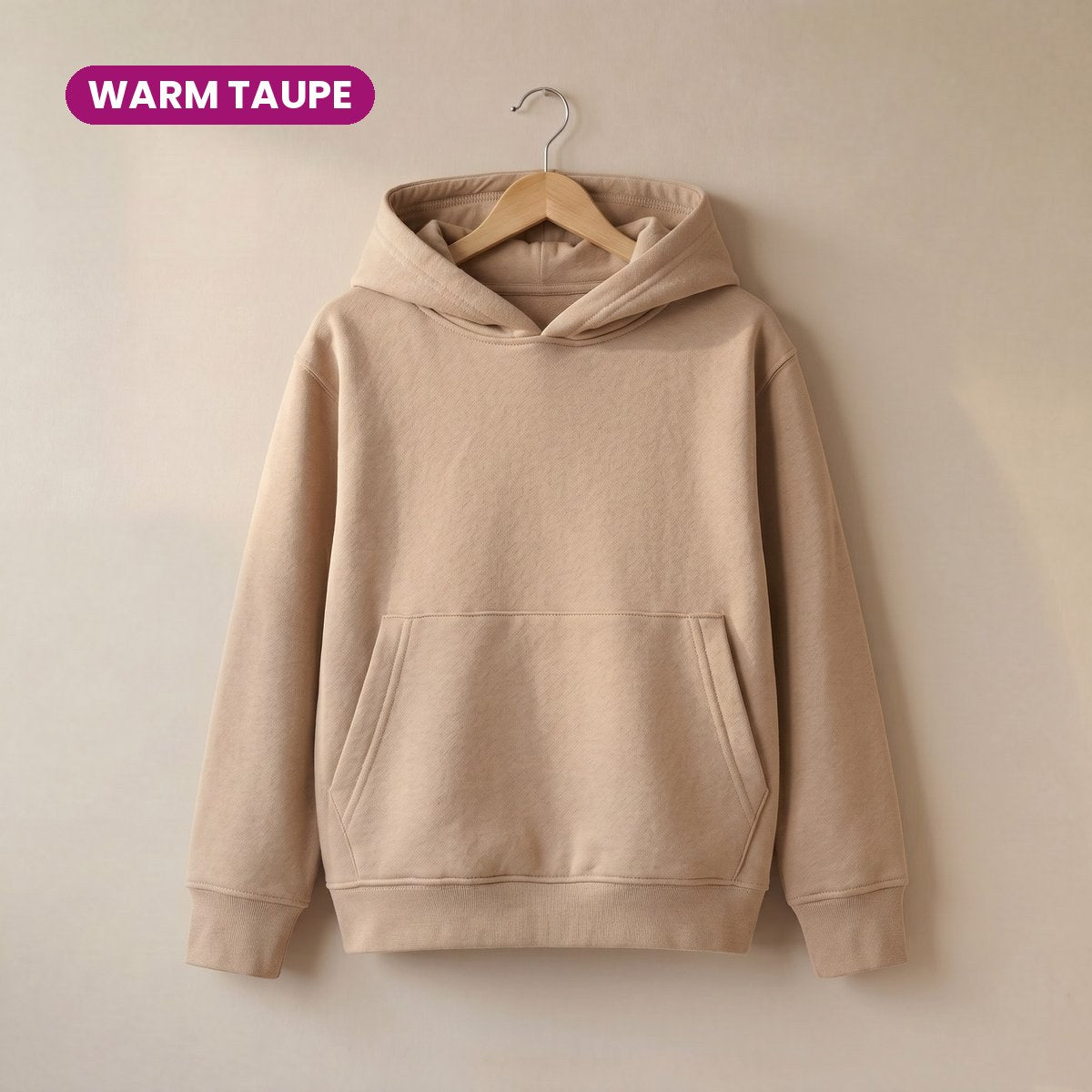 Kids Pull On Hoodie in Warm Taupe