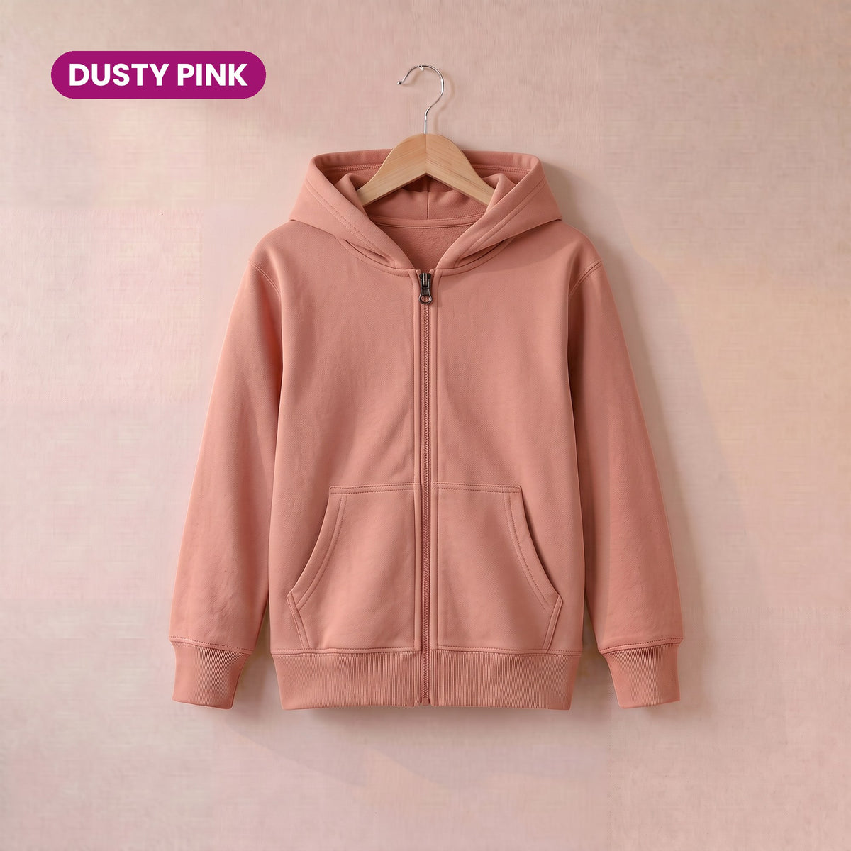 Kids Zip Up Hoodie in Dusty Pink