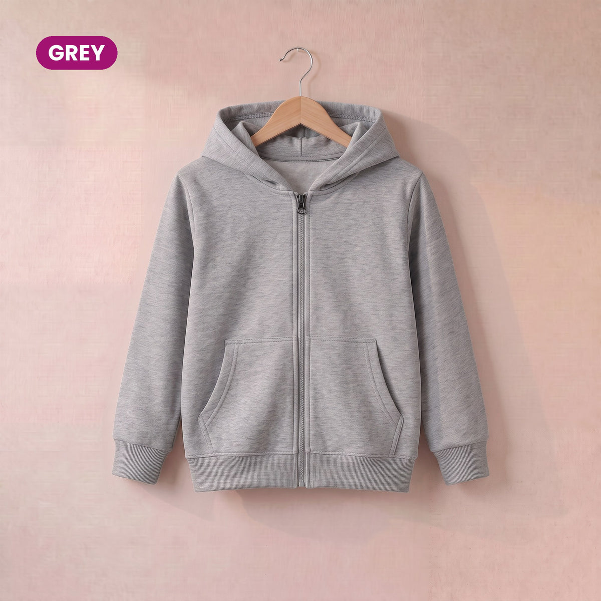 Kids Zip Up Hoodie in Grey