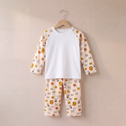 Safari Animals Print Long Raglan Sleeve Pyjama Set