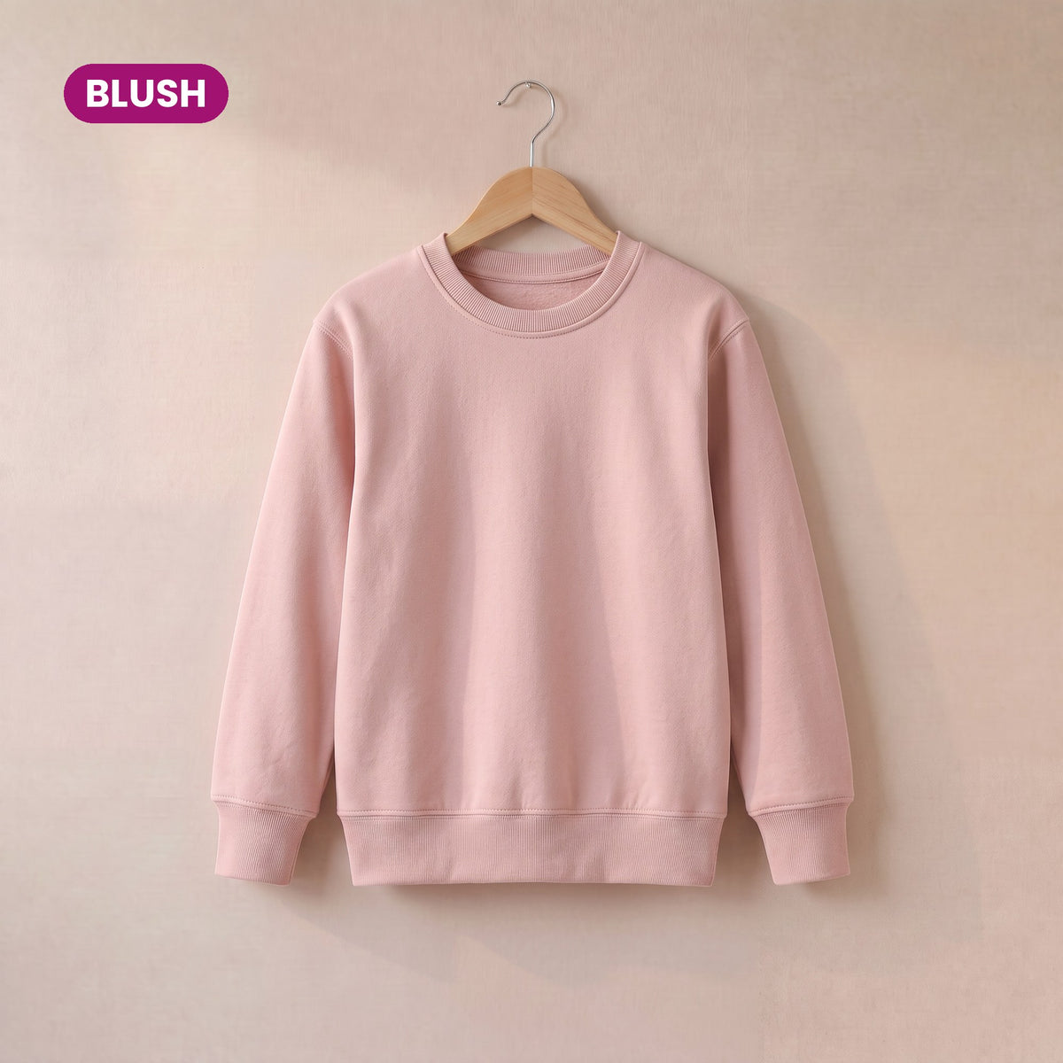 Kids Crew Neck Fleece Sweatshirt in Blush