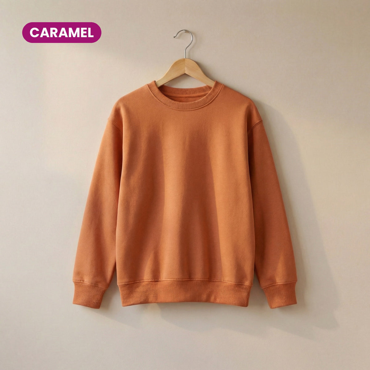 Kids Crew Neck Fleece Sweatshirt in Caramel