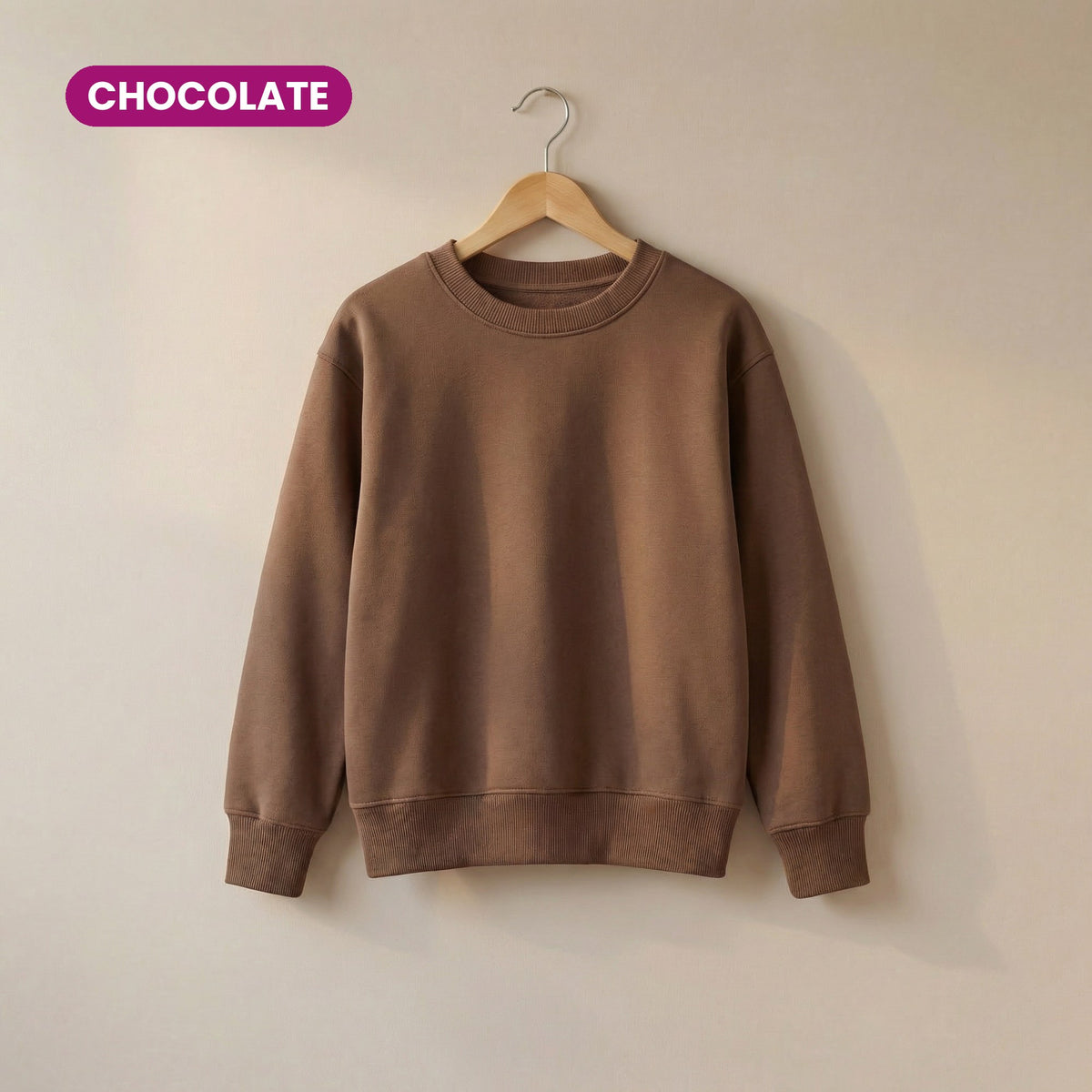 Kids Crew Neck Fleece Sweatshirt in Chocolate