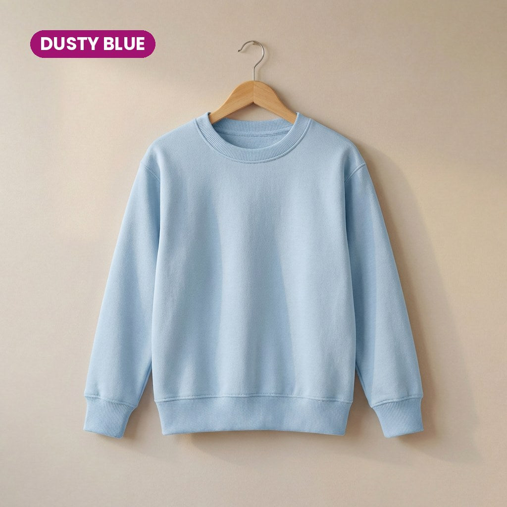 Kids Crew Neck Fleece Sweatshirt in Dusty Blue