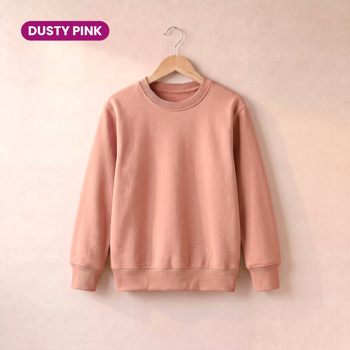 Kids Crew Neck Fleece Sweatshirt in Dusty Pink
