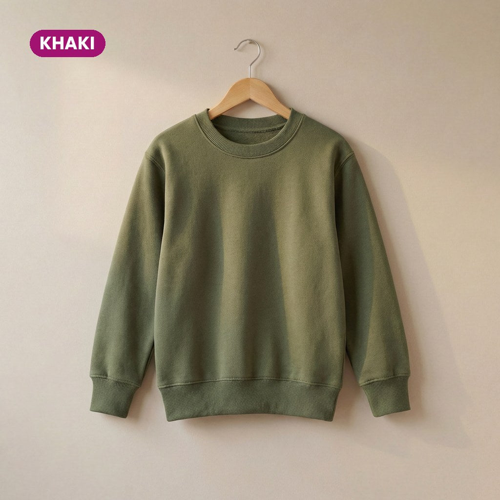 Kids Crew Neck Fleece Sweatshirt in Khaki