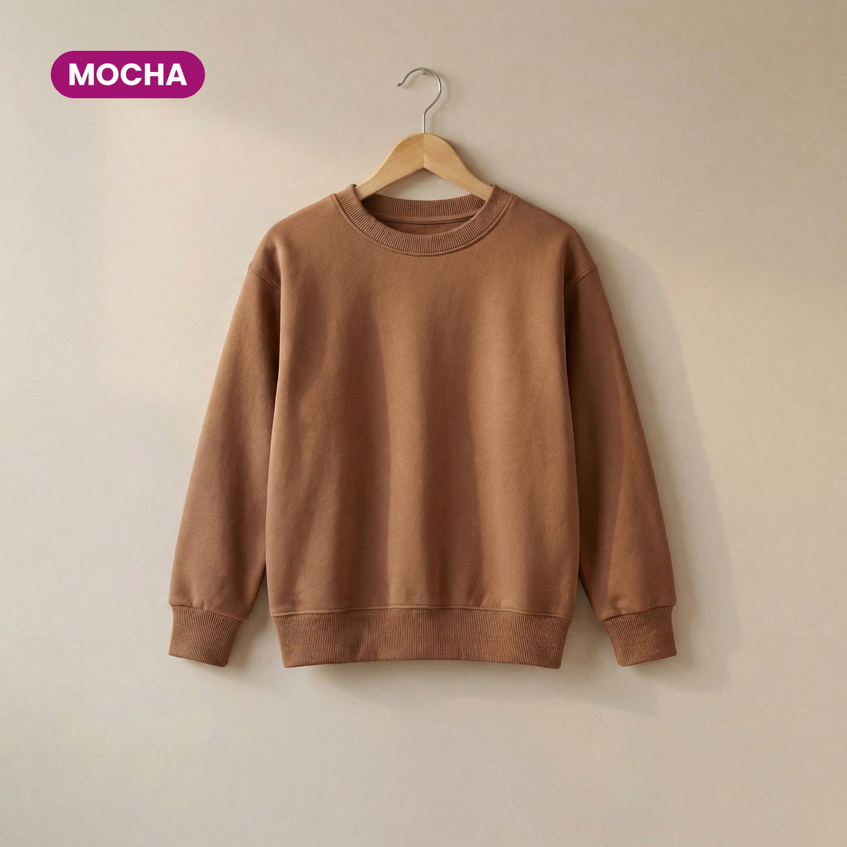 Kids Crew Neck Fleece Sweatshirt in Mocha
