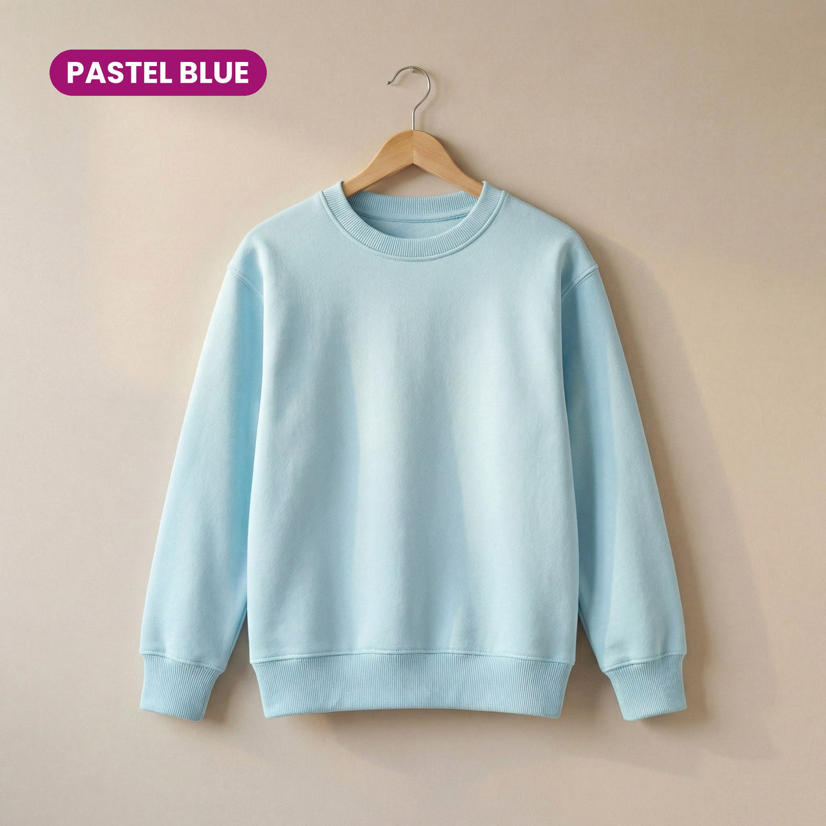 Kids Crew Neck Fleece Sweatshirt in Pastel Blue