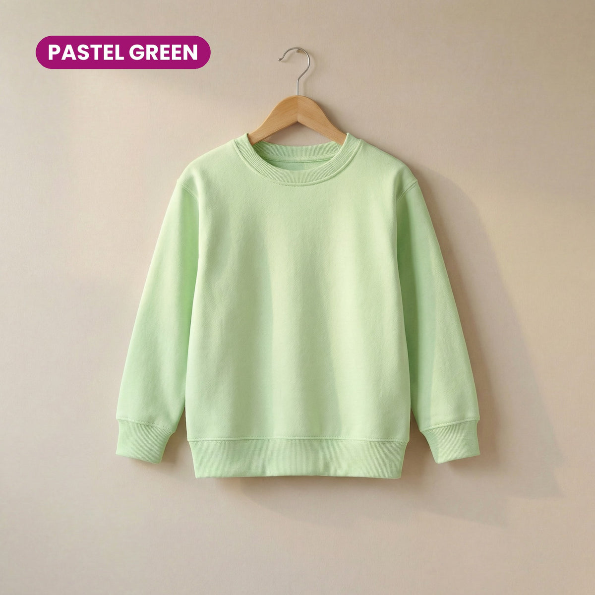 Kids Crew Neck Fleece Sweatshirt in Pastel Green