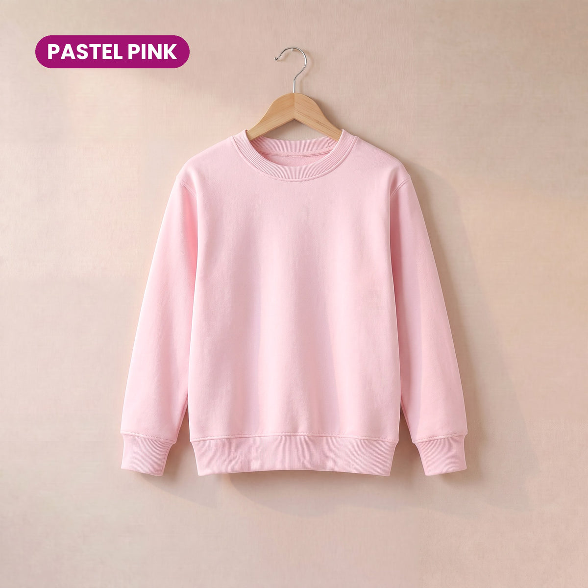 Kids Crew Neck Fleece Sweatshirt in Pastel Pink