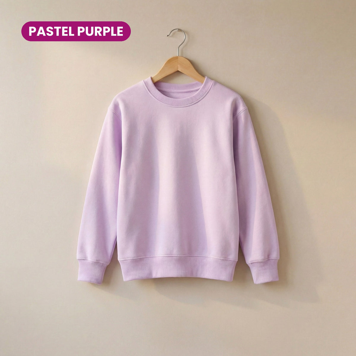 Kids Crew Neck Fleece Sweatshirt in Pastel Purple
