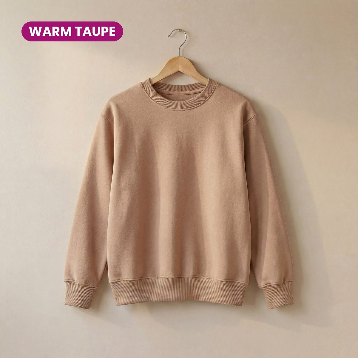 Kids Crew Neck Fleece Sweatshirt in Warm Taupe