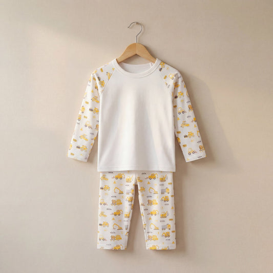 Diggers Print Long Raglan Sleeve Pyjama Set