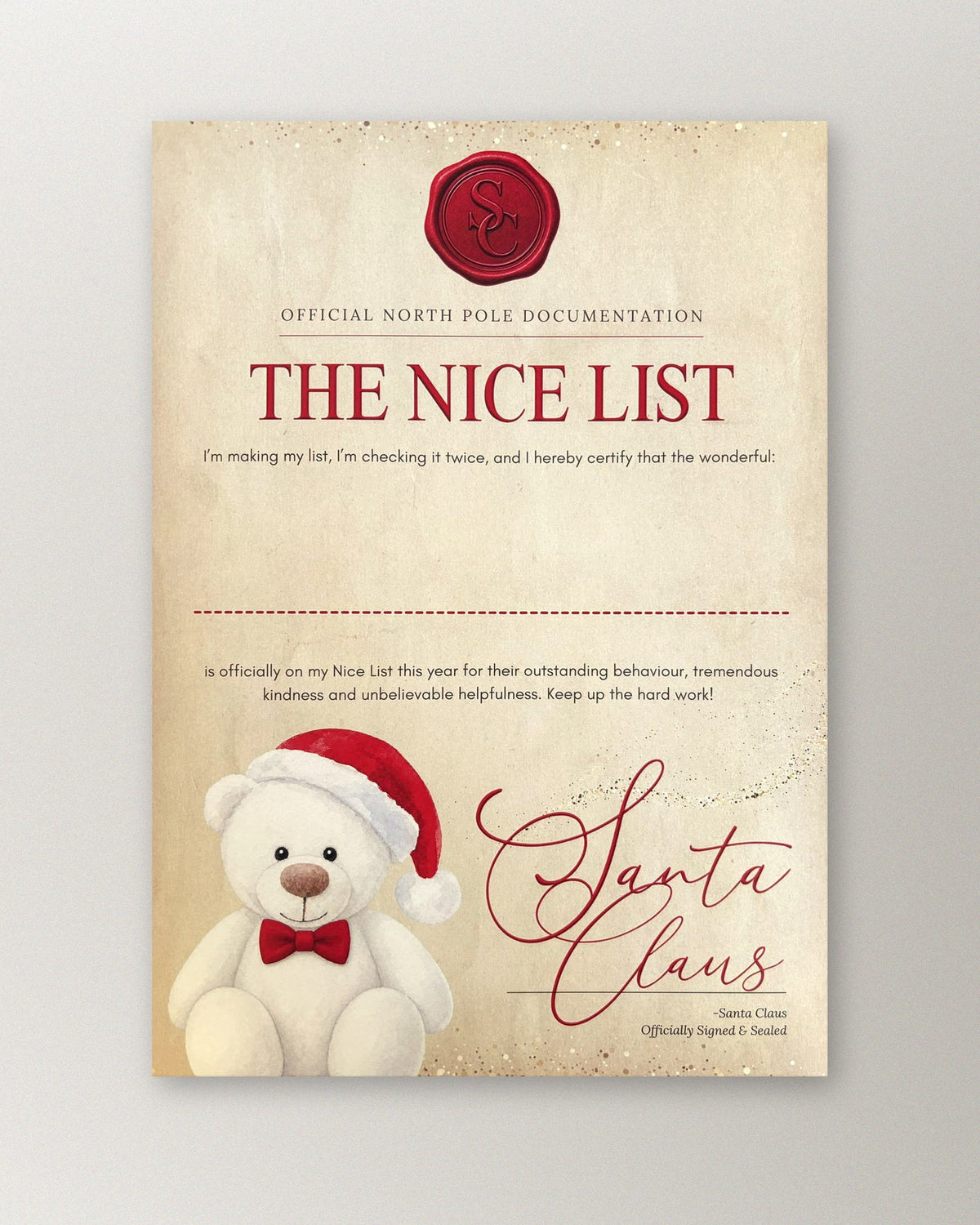 Santa - Christmas Nice List Certificate