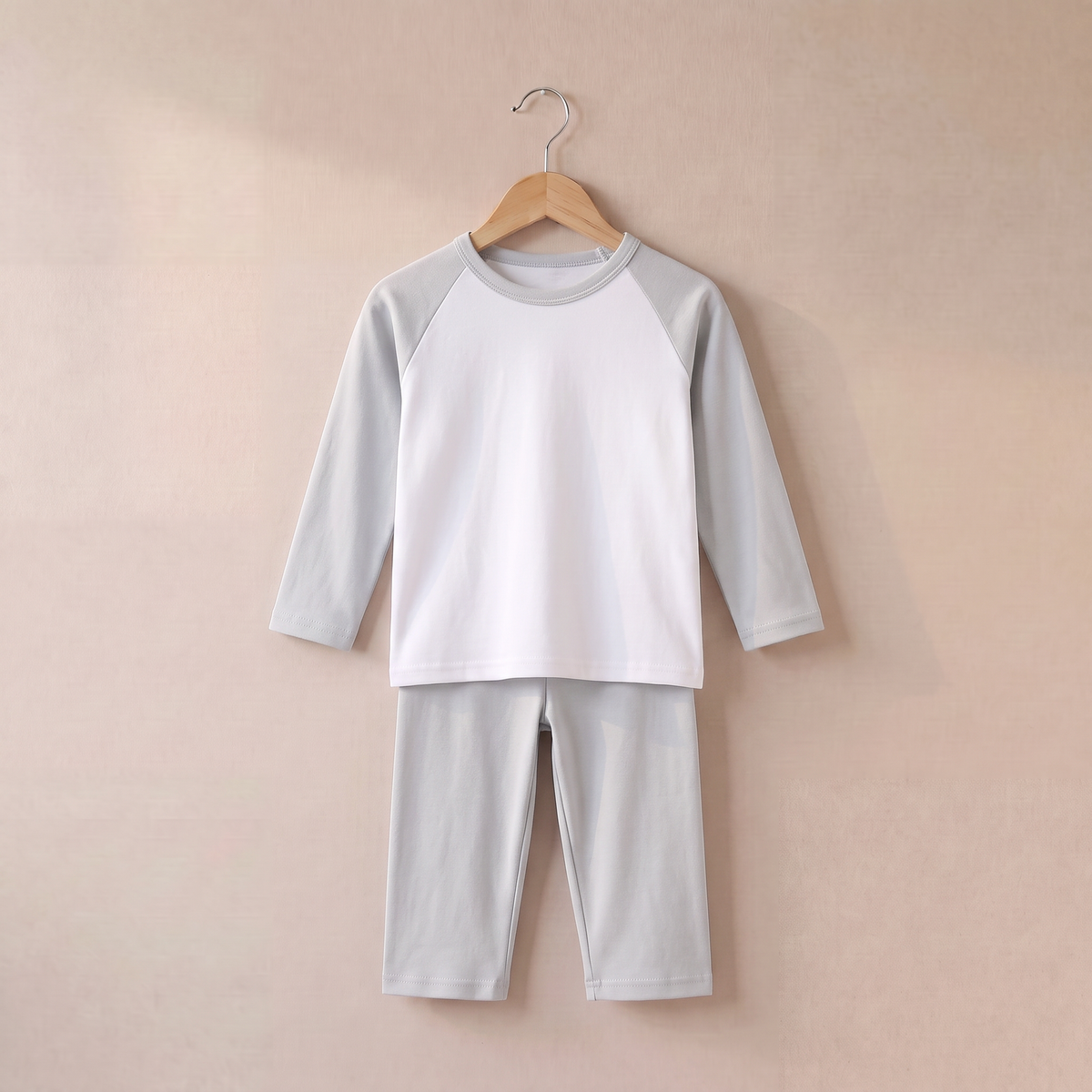 Long Raglan Sleeve Pyjama Set - Plain in Frozen Grey