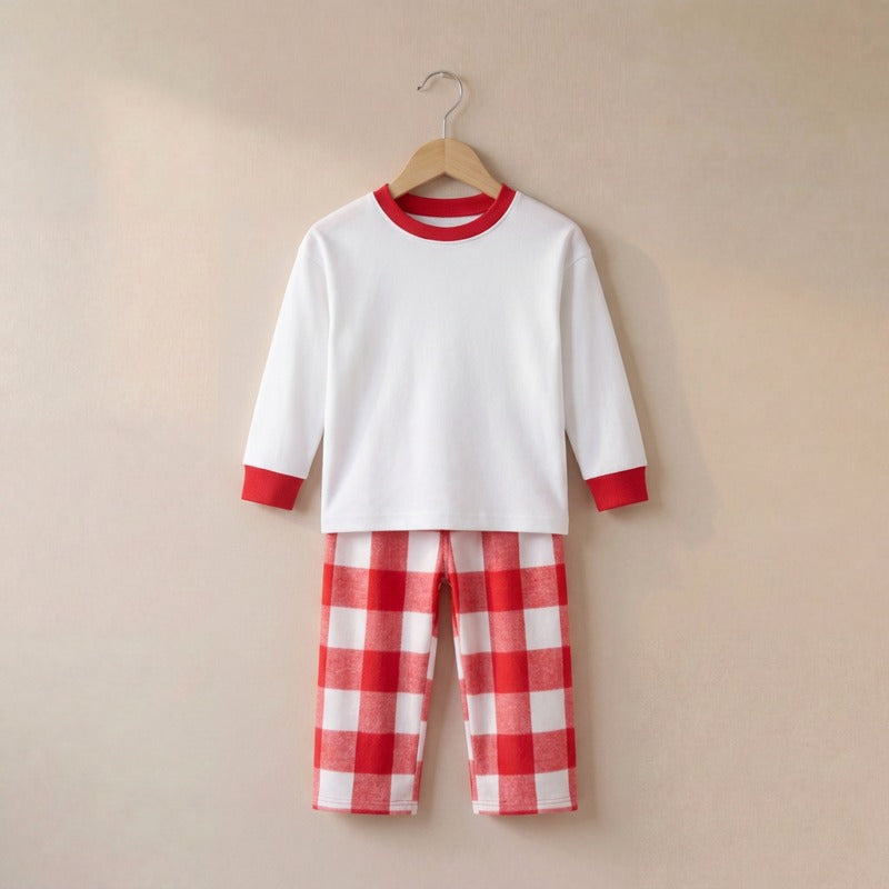 Children's Check Bottom Pyjama Set in Red