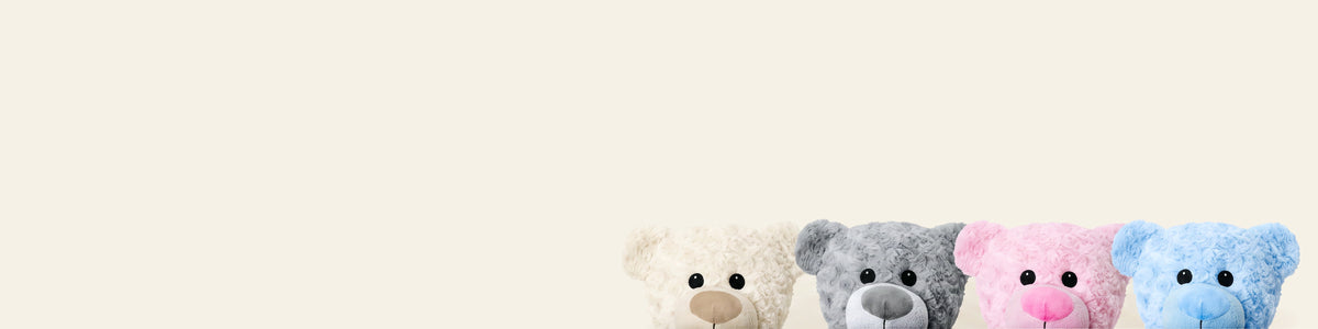 Tummi Bears soft toys in cream, grey, pink and blue