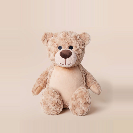 Tummi Bears Biscuit the Beige Bear plush teddy soft toy, front view on a studio background - wholesale blank for personalisation, KWC4744BE