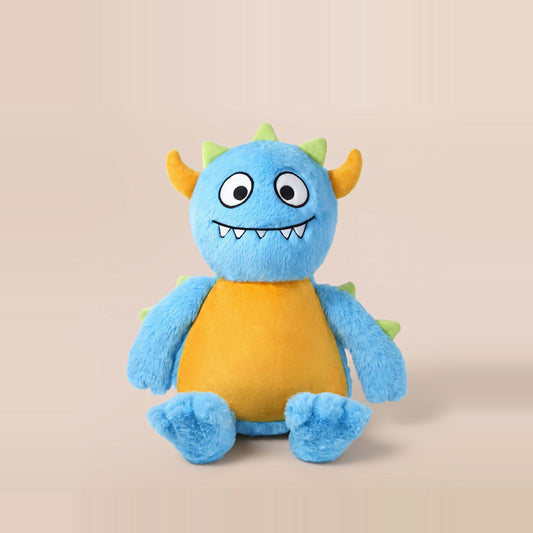 Tummi Bears Boo the Blue Monster plush soft toy, front view on a studio background - wholesale blank for personalisation, KWC3996B