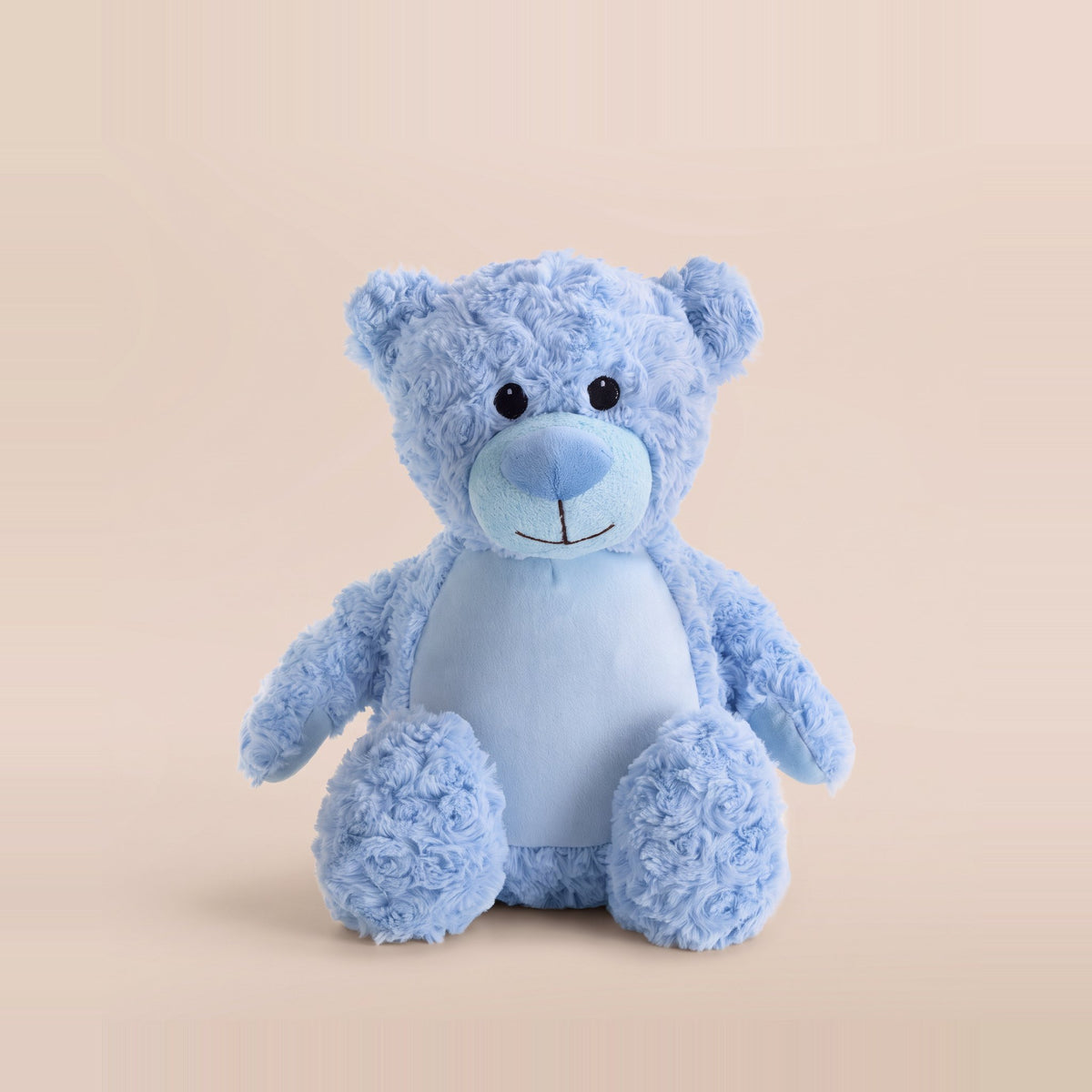 Tummi Bears Breeze the Blue Bear plush teddy soft toy, front view on a studio background - wholesale blank for personalisation, KWC4744LB