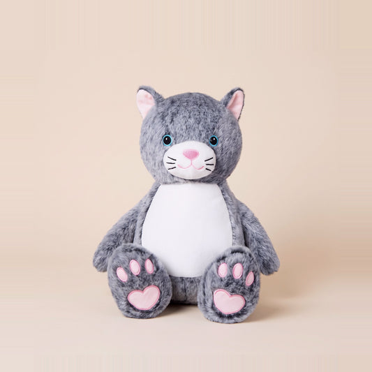 Tummi Bears Coco the Cat plush soft toy, front view on a studio background - wholesale blank for personalisation, KWC5140