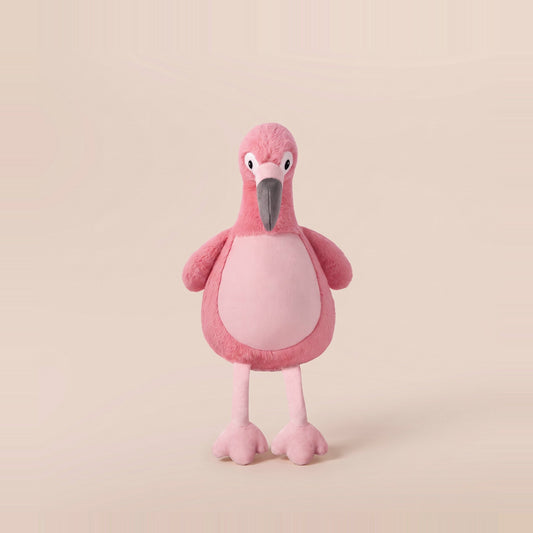 Tummi Bears Fizz the Flamingo plush soft toy, front view on a studio background - wholesale blank for personalisation, KWC1329