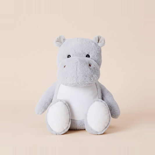 Tummi Bears Hugo the Hippo plush soft toy, front view on a studio background - wholesale blank for personalisation, KWC9892