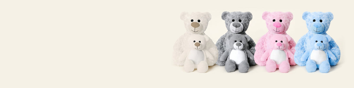 Tummi Bears Littles soft toys in cream, grey, pink and blue