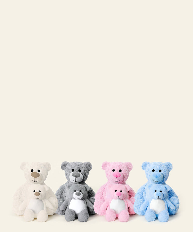Tummi Bears Littles soft toys in cream, grey, pink and blue