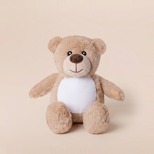 Tummi Bears Littles Biscuit the Beige Bear mini plush teddy, front view on a studio background - wholesale blank for personalisation, KWC2970BE
