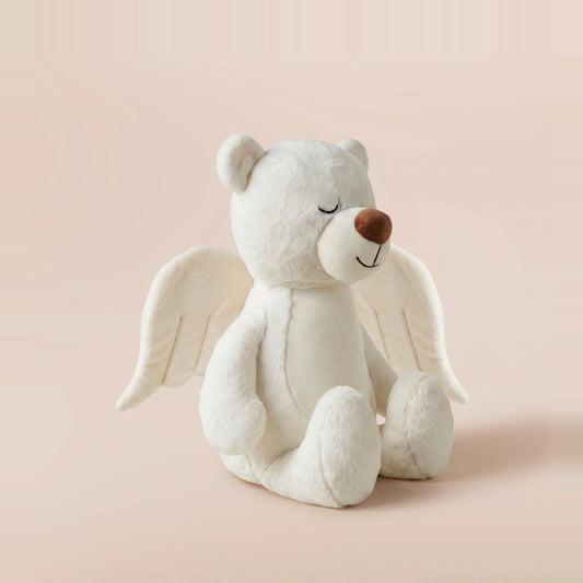 Tummi Bears Littles Grace the Angel Bear mini plush soft toy with wings and halo, front view on a studio background - wholesale blank for personalisation, KWC6212