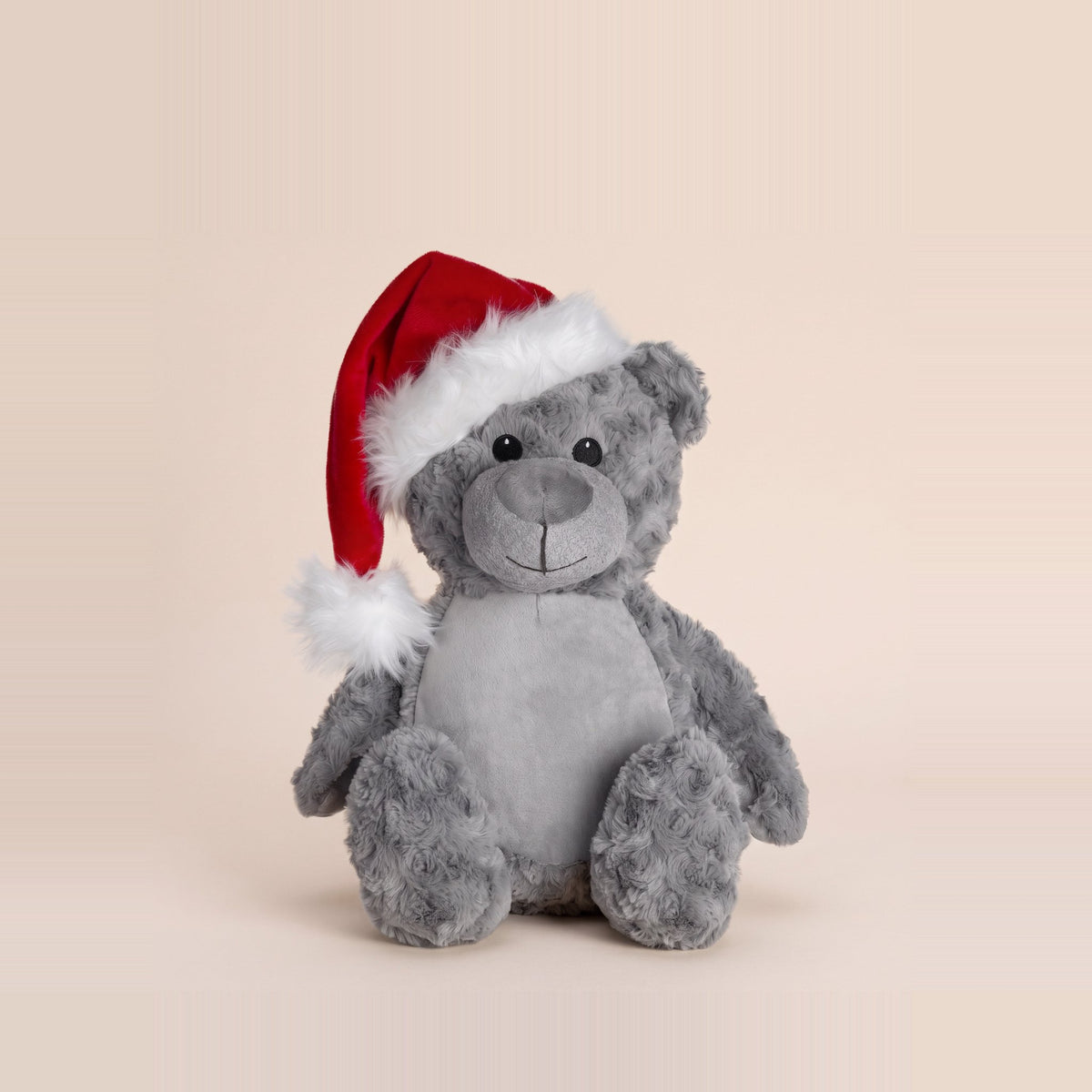 Tummi Bears Noel the Christmas Bear grey plush teddy with Santa hat, front view on a studio background - wholesale blank for personalisation, KWC4744SH