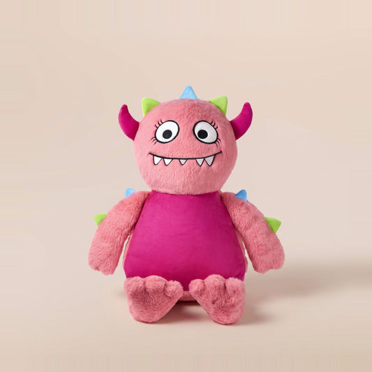 Tummi Bears Pixie the Pink Monster plush soft toy, front view on a studio background - wholesale blank for personalisation, KWC3996P