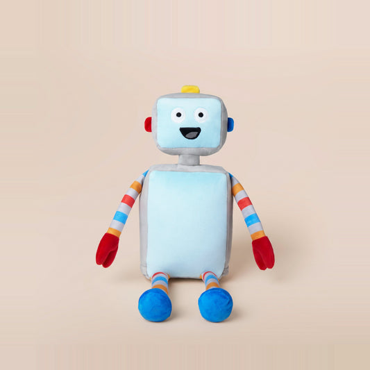 Tummi Bears Rivet the Robot plush soft toy, front view on a studio background - wholesale blank for personalisation, KWC7071