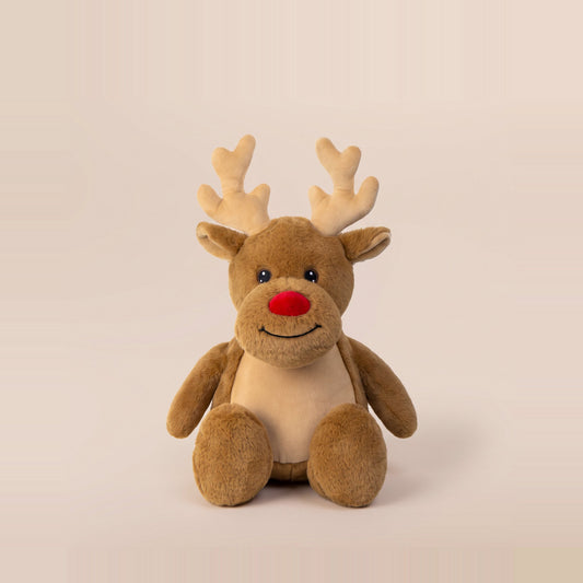 Tummi Bears Robbie the Reindeer Christmas plush soft toy, front view on a studio background - wholesale blank for personalisation, KWC3974