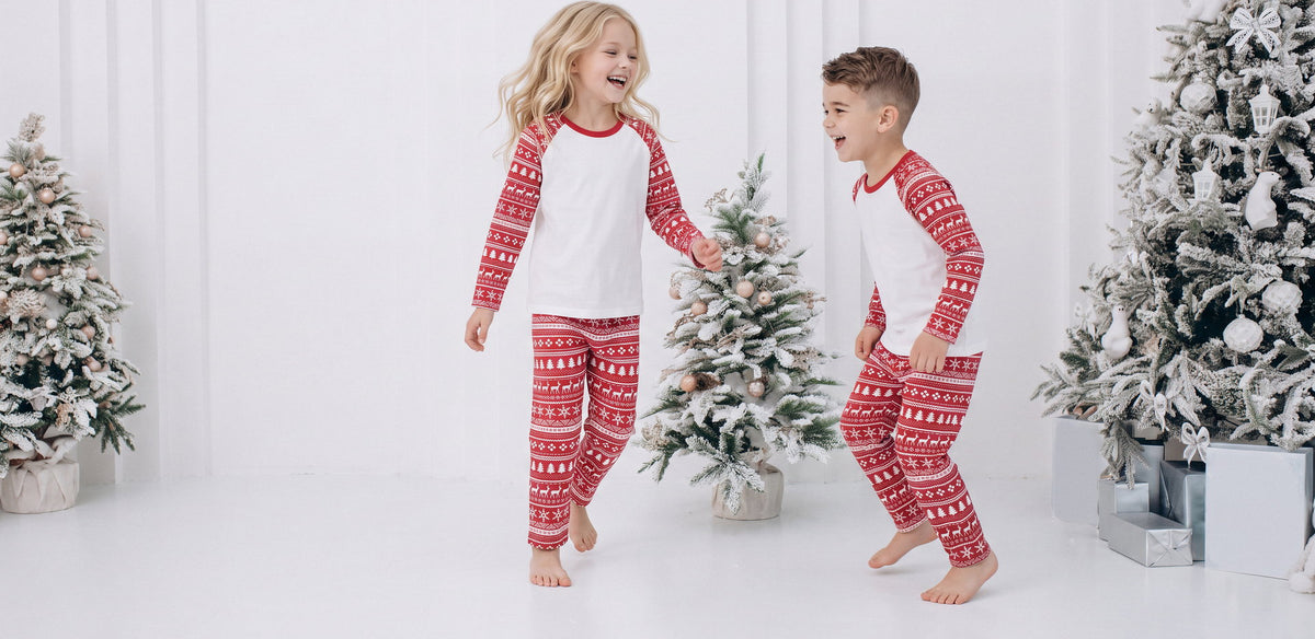 Kids' Christmas pyjamas in red Fair Isle print, Kids Wholesale Clothing