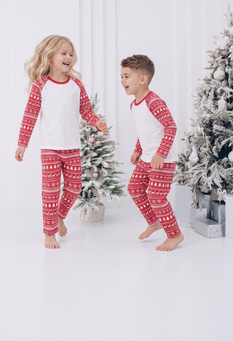 Kids' Christmas pyjamas in red Fair Isle print, Kids Wholesale Clothing